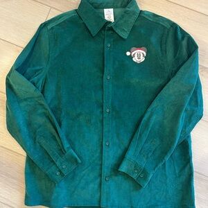 Disney Christmas Mickey green corduroy button up collared shirt size M nice 👍🏼